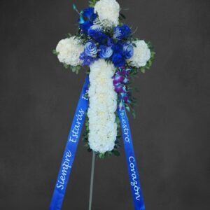 Heavenly Blue Roses Cross