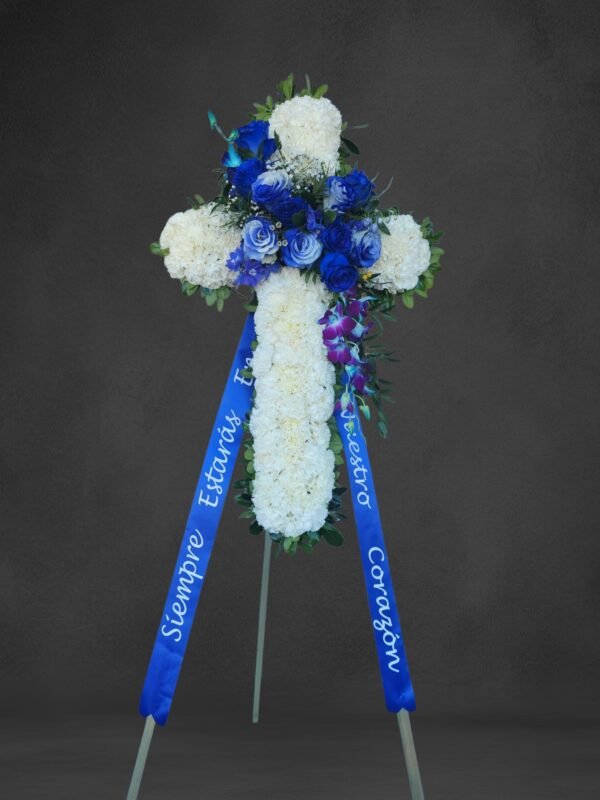 Heavenly Blue Roses Cross
